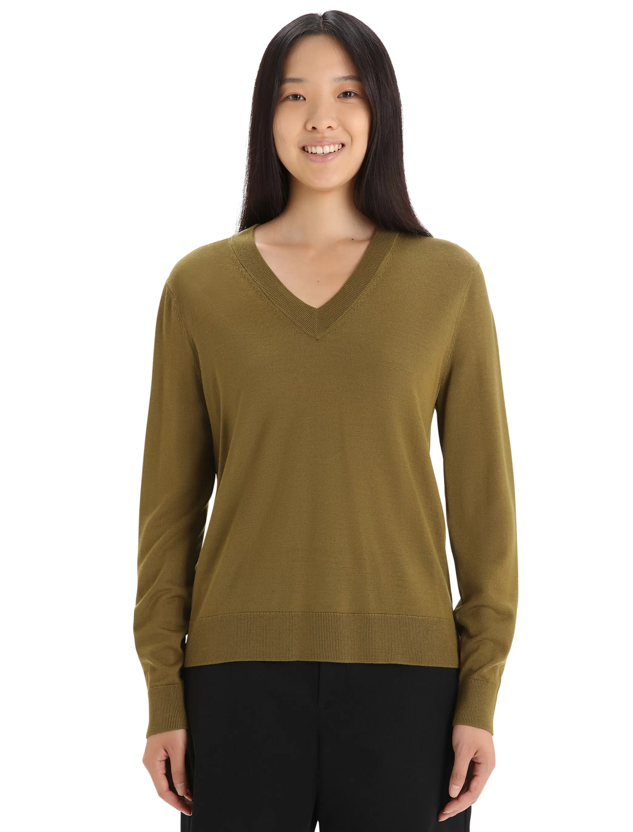 Store icebreaker Women'S Merino Wilcox Long Sleeve V Neck Sweater Algae
