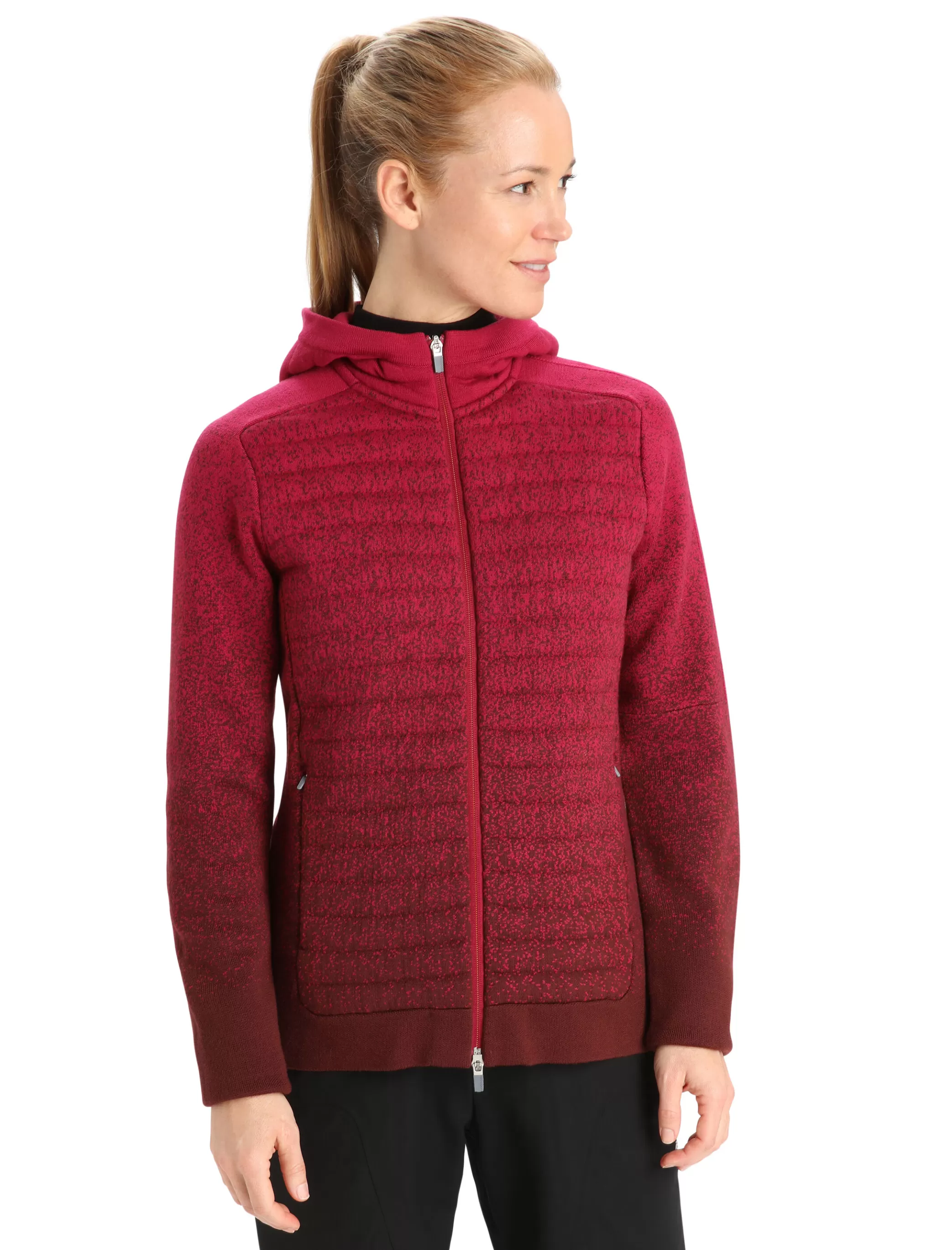 Discount icebreaker Women'S Zoneknit™ Merino Insulated Long Sleeve Zip Hoodie Into The Deep Cherry/Espresso