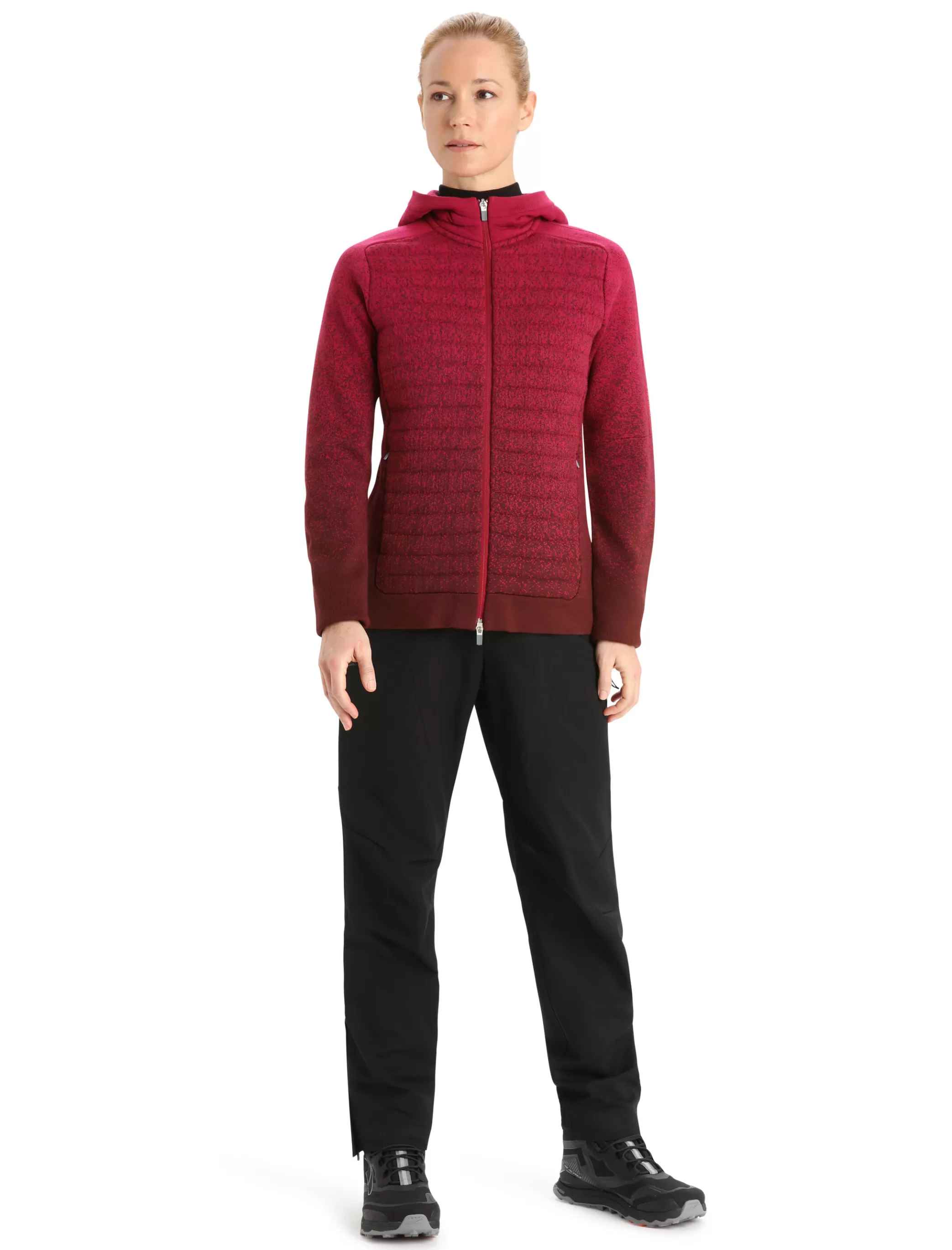 Discount icebreaker Women'S Zoneknit™ Merino Insulated Long Sleeve Zip Hoodie Into The Deep Cherry/Espresso